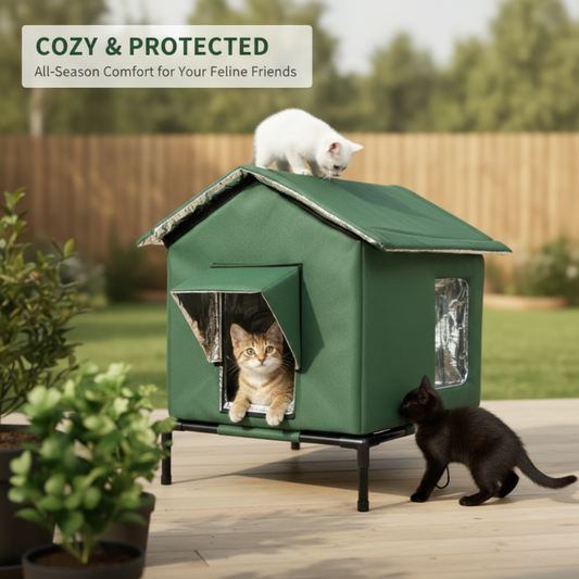 🐱 PROMO LIMITÉE 50% DE RÉDUCTION ! ✨ Maison pour Chat d‘Extérieur surélevée – Imperméable, Isolante, Stable et Pliable 🌧️