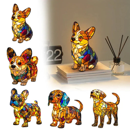 📢📢50% DE RÉDUCTION ! ❄️ Ambiance Hiver : Lampe LED Tableau Chien Color-Blocking - Lumière Douce & Déco Design