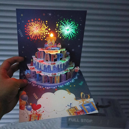 📢📢50% de réduction ! Carte d’Anniversaire Magique – Gâteau 3D, Musique & Feux d’Artifice en un Souffle 🎂🎇
