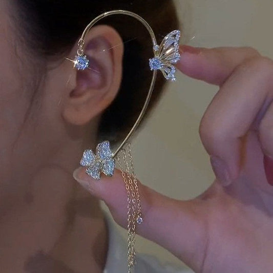 💘 Offre Saint-Valentin : -50 %💐✨🦋Boucles d'oreilles avec zircons et pompons en forme de papillons