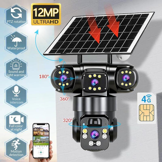 📷 PROMO LIMITÉE 50% DE RÉDUCTION ! 💥 Caméra de Sécurité Extérieure Solaire 9MP Triple Objectif – 360° PTZ, Vision Nocturne Couleur ✨