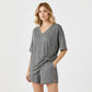 🛋️ 50% DE RÉDUCTION POUR UN TEMPS LIMITÉ ! 👕 Ensemble décontracté pour femme – Haut à col en V et short – Coupe ample, fluide, deux pièces 🍂