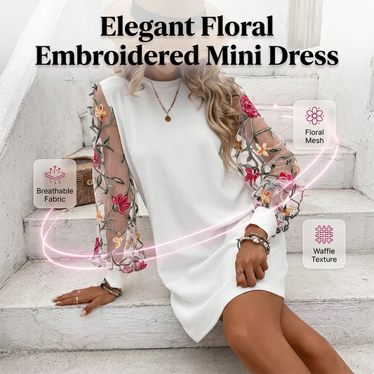 👗 50% DE RÉDUCTION! 🌸 Robe à Manches en Maille Brodée de Fleurs pour Femme – Design Romantique, Tissu Léger & Parfaite Pour Les Journées Ensoleillées ☀️