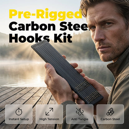 Pre-Rigged Carbon Steel Fishing Hooks Set
