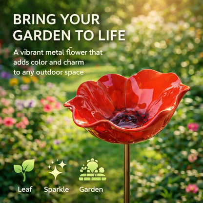 🐦🌸 Fleur en métal avec bain d'oiseaux – Une superbe décoration de jardin tout-en-un !