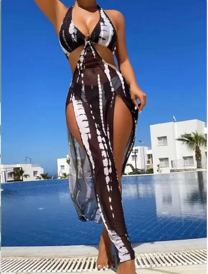 👙 50 % DE RÉDUCTION POUR UNE DURÉE LIMITÉE ! ✨ Maillot de bain deux pièces à rayures – Nœud au cou, détails anneaux, très extensible 🌊