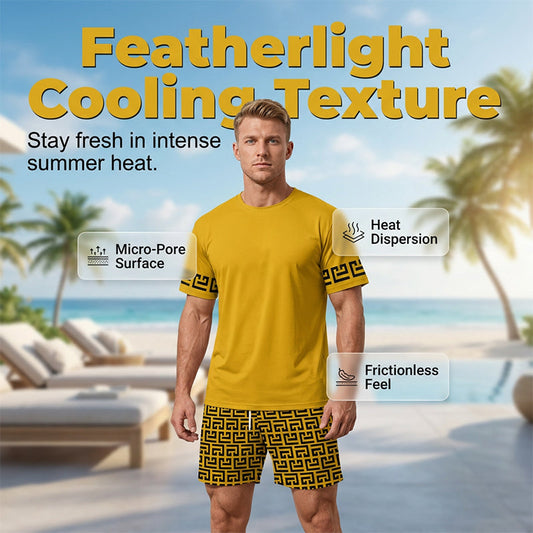 📢📢50 % DE RÉDUCTION !! ⏰Ensemble de survêtement à manches courtes pour homme, imprimé graphique jaune