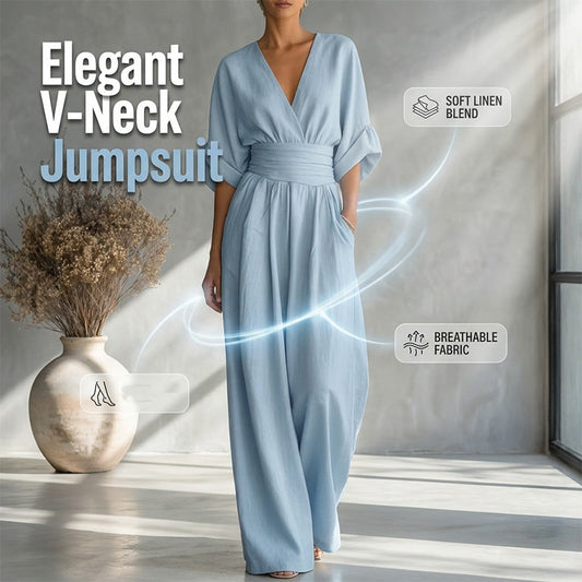 👗 50% DE RÉDUCTION 🌍 Combinaison ample à taille haute & encolure V pour femme – Fluide & légère – Parfaite pour l’été, les voyages ou un look décontracté chic – coupe flatteuse et confortable ✨