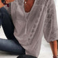 👚 50 % DE RÉDUCTION EN CE MOMENT ! 🌸 Chemisier à col rond ajouré pour femme – Cordon à pompons et manches courtes – Style chic et décontracté pour l'été
