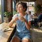 Salopette courte en jean ample d'été pour femme