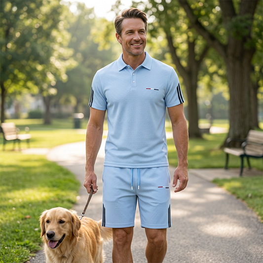 🏆👕 PROMO FLASH 50% ! Ensemble Short & T-Shirt Manches Courtes Homme – Mélange Coton Respirant, Col Classique, Rayures Athlétiques, 2 Coloris, Tailles S-5XL 🔥