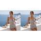 Tankini à rayures et dos nu pour femme, ensemble 2 pièces