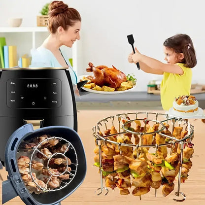 Grille ronde en acier inoxydable pour four, avec brochette