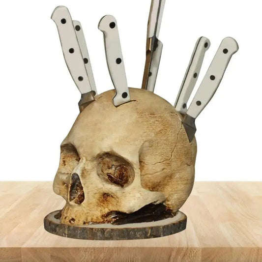 🎃 PROMO CHAUDE – 50% DE RÉDUCTION ! 💀 Porte-Couteaux Crâne Gothique – Résine Premium, Design Unique & Fonctionnel – Rangez Vos Couteaux avec Style – Idéal pour Cuisine ou Salle à Manger 🔪✨