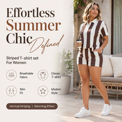 ⏰SOLDES D'ÉTÉ 2026 – 50 % DE RÉDUCTION ! 🔥 👚Ensemble deux pièces décontracté à rayures pour femme, idéal pour l'été