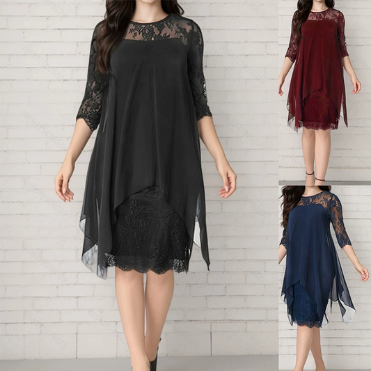 ✨ OFFRE À DURÉE LIMITÉE – 50% DE RÉDUCTION ! 💞 Robe Élégante pour Femme – Superposition de Dentelle, Ourlet Asymétrique & Tissu Polyester Doux – Parfaite pour les Mariages, Cocktails et Soirées – Bordeaux, Noir, Bleu – Tailles S à 3XL 🌸👗