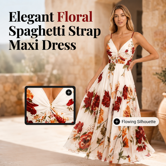 👗 50% DE RÉDUCTION 🌺 Robe maxi à bretelles spaghetti imprimée – Fluide, légère & bohème – Parfaite pour la plage, les vacances ou les journées chaudes – look romantique et facile à porter ☀️✨🌸