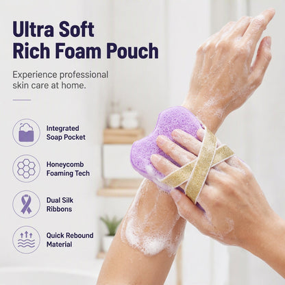Éponge de bain ultra-douce avec pochette à savon