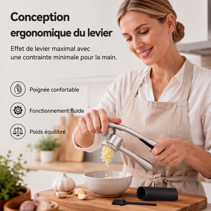 🧄 Presse-ail haut de gamme – ergonomique, avec une poignée souple, permettant d'écraser facilement l'ail