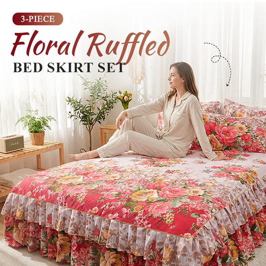 🛏️ PROMO FLASH : 50% DE RÉDUCTION ! Cache-Sommier 3 Pièces à Fleurs et Volants – Coton Haute Densité, Teinture Réactive & 5 Tailles Disponibles for une Chambre Romantique et Élégante 🌷✨