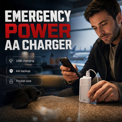 🔥‑50% OFFRE LIMITÉE🔋 Chargeur d’urgence portable, alimenté par piles AA, batterie externe avec lampe torche LED pour téléphone ✨