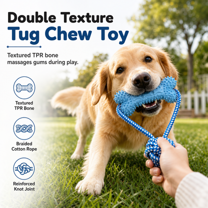 Jouet à mâcher et à tirer résistant pour chien, avec os et cord