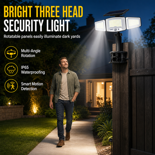 🔥 50% DE RÉDUCTION ! ✨Lampe solaire à 3 têtes avec détecteur de mouvement