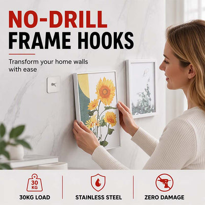 🖼️ Crochets de suspension en acier sans perçage – colle puissante, n'abîment pas le mur, supportent des tableaux lourds. Installation facile et sans salissures ! ✨