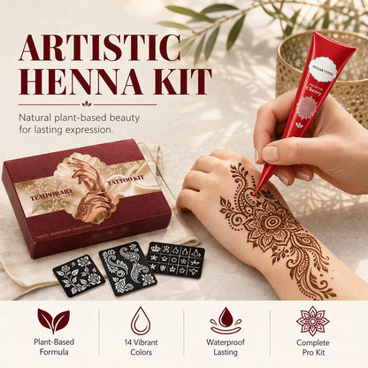 Kit de tatouages temporaires au henné avec pochoir