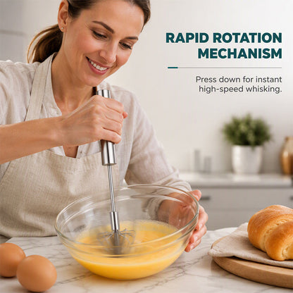 🥣 Fouet rotatif semi-automatique en acier inoxydable – Mélange rapide et sans effort, d'une simple pression ✨