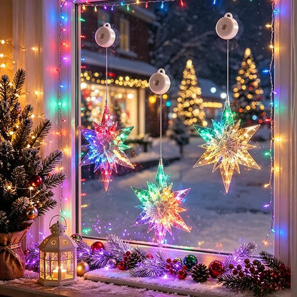 ❄️ Guirlande lumineuse LED « flocons de neige » de Noël à ventouses à faire soi-même ✨ | Fonctionnant à piles, lumière chaude et multicolore, guirlande lumineuse à ventouses pour fenêtre, décoration de Noël pour la maison et les fêtes